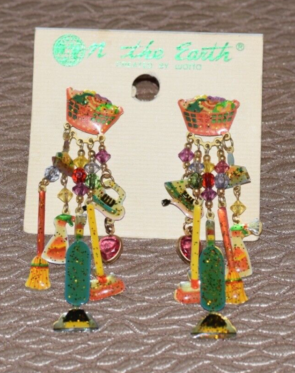 Watta ON THE EARTH Whimsical "Housekeeping" Dangle Jewels Pierced Earrings